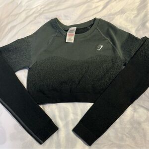 Gymshark Adapt Ombre Seamless Long Sleeve Crop Top Green Black Scrunch Back M